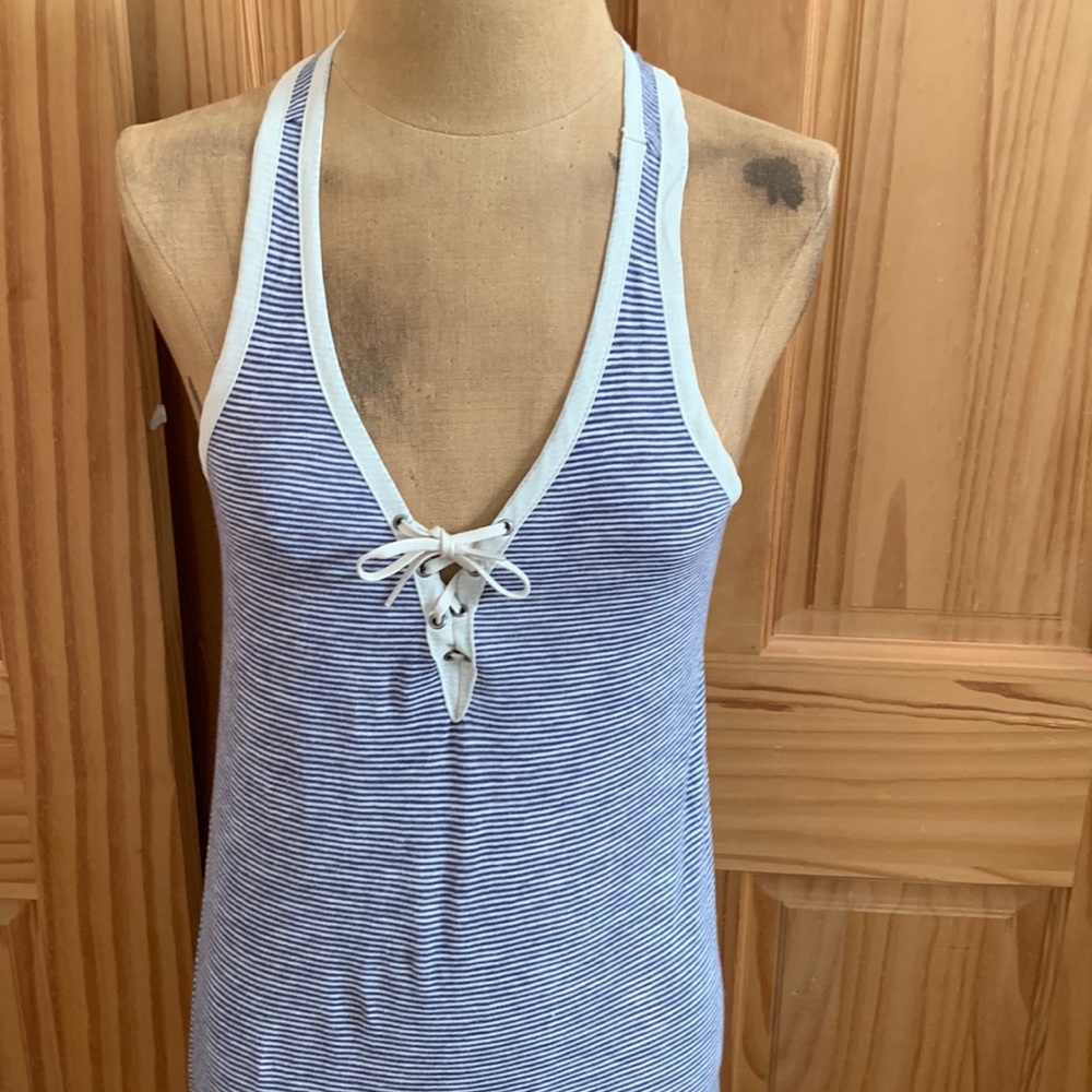 COOPERTIVE RACERBACK BLUE & OFFWHITE PINSTRIPE DRESS size MEDIUM never worn